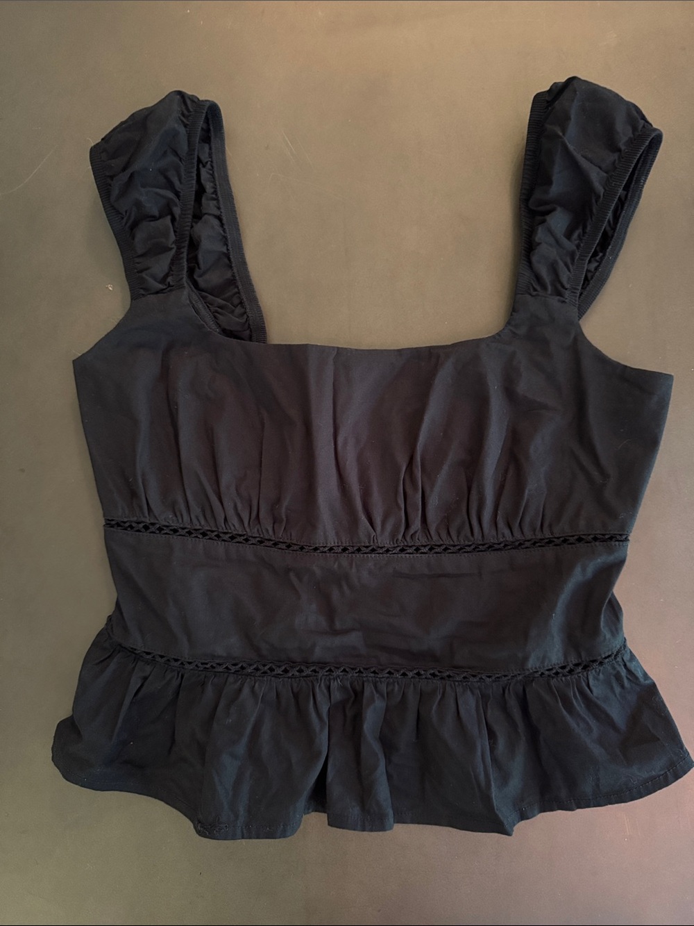 wild fable Black Ruched-Strap Peplum Tank Top